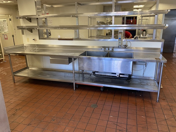 BEAUTIFUL! Stainless Steel Prep Station/Table with 2 Compartment Prep Sink  13' -0
