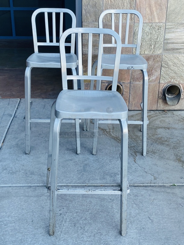 BEAUTIFUL! Set of (3) Hightop Light Weight Aluminum Chairs.  16x17-1/4x43-1/4    3x Your Bid - Image 2 of 7