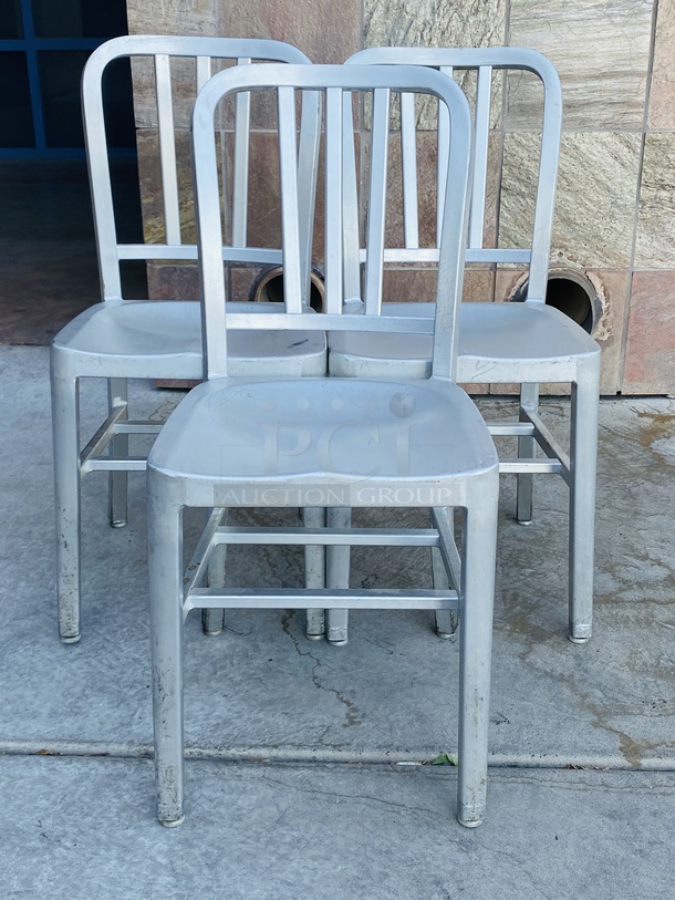 AMAZING! Set of (3) Aluminum Chairs. 15-1/4x17-3/4x32-1/2                                                      3x Your Bid