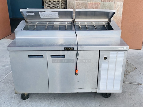 SWEET! 5ft Delfied Refrigerated Salad Prep Table with Cold Rail Unit. 60x31-1/2x42

Observed onsite in working order. Could not test.