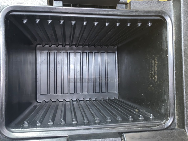 AMAZING!! Cambro ULTRA PAN CARRIER® - UPC400

Rotomolded for maximum durability
Molded in rails for seamless construction
Single 9” nylon latch offers fast and secure access
CFC-free insulation ensures food safety 4+ hours
No electricity needed, goes anywhere!
Pop-up vent for humidity and pressure control
Fits up to six full-size GN 1/1 pans
Also accommodates GN 1/2 and GN 1/3 pans
Easily stacked to maximize catering or kitchen space
Dishwasher safe
NSF Listed - Image 5 of 6
