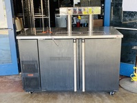 NEW & LIGHTLY USED! Micro Matic 58 E NT, Pro-Line E-Series Direct Draw Keg Refrigerator with Glass Rinser On Commercial Casters. Holds 3 1/2 Kegs. 2 Towers and 6 faucets. Digital thermostat. Includes Keys.  Tested. In Perfect working order. Comes with all documentation and read outs.  115V 50/60hz 1ph 6.5a    60"x30"x50" (50" at Top of Towers. 37" at Stainless Steel Top.) 