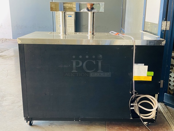 NEW & LIGHTLY USED! Micro Matic 58 E NT, Pro-Line E-Series Direct Draw Keg Refrigerator with Glass Rinser On Commercial Casters. Holds 3 1/2 Kegs. 2 Towers and 6 faucets. Digital thermostat. Includes Keys.  Tested. In Perfect working order. Comes with all documentation and read outs.  115V 50/60hz 1ph 6.5a    60"x30"x50" (50" at Top of Towers. 37" at Stainless Steel Top.)  - Image 6 of 12