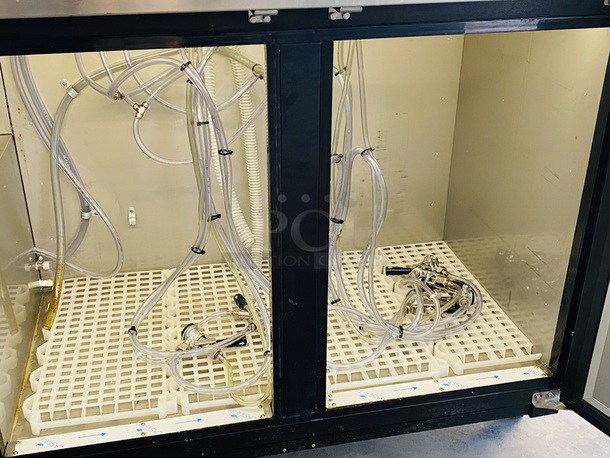 NEW & LIGHTLY USED! Micro Matic 58 E NT, Pro-Line E-Series Direct Draw Keg Refrigerator with Glass Rinser On Commercial Casters. Holds 3 1/2 Kegs. 2 Towers and 6 faucets. Digital thermostat. Includes Keys.  Tested. In Perfect working order. Comes with all documentation and read outs.  115V 50/60hz 1ph 6.5a    60"x30"x50" (50" at Top of Towers. 37" at Stainless Steel Top.)  - Image 8 of 12