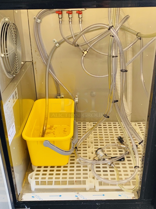NEW & LIGHTLY USED! Micro Matic 58 E NT, Pro-Line E-Series Direct Draw Keg Refrigerator with Glass Rinser On Commercial Casters. Holds 3 1/2 Kegs. 2 Towers and 6 faucets. Digital thermostat. Includes Keys.  Tested. In Perfect working order. Comes with all documentation and read outs.  115V 50/60hz 1ph 6.5a    60"x30"x50" (50" at Top of Towers. 37" at Stainless Steel Top.)  - Image 9 of 12