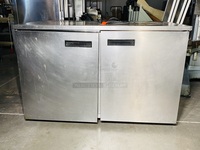 Delfield Model No. UC4048, Undercounter Refrigerator, two-section, 48"W, 11.4 cu. ft, (2) doors, stainless steel top, front & sides, 6" legs, rear-mounted, self-contained refrigeration, 1/5 hp. 115v/60/1-ph, NEMA 5-15P std. On Commercial Casters

In use until Removal. Tested. Turned on. Temp got down to 40 degrees. 