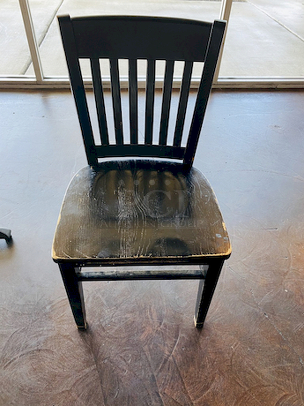 CLASSIC! Wood Dining Room Chairs - Color: Black - 18x17-1/4x35    4x Your Bid      This lot located on site in Modesto, CA. Pick-up is scheduled for the weekend of 28-AUG-2020. Shipping is Available. Winning Bidder Must Contact PCI Auctions Southwest by 26-AUG-2020 to Confirm Shipping or Pick-Up Arrangements.