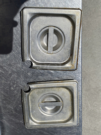 POCKET ACES! Pair of Stainless Steel 1/6 Pan lids with Ladle Cutout. 

2x Your Bid