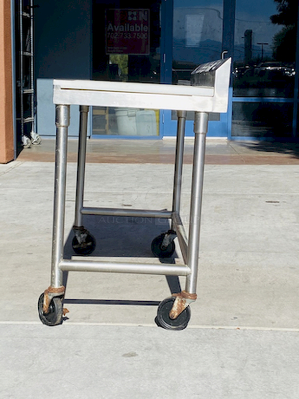 AWESOME!! Stainless Steel Table 48" LONG
Custom Model No. 3PTCT-30
Cutting Table, 48"x24" x 40", all-welded construction, NSF. To include 1/2" poly top, and 5" backsplash, 18 gauge, 304 stainless steel undershelf, 16 gauge, 304 stainless steel frame and legs, On COMMERCIAL Casters

 - Image 3 of 4