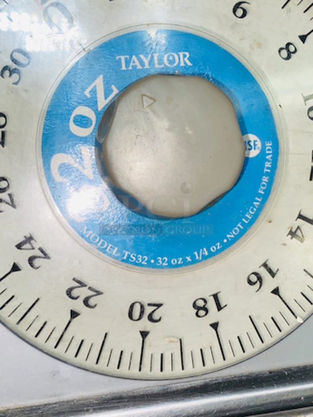 AWESOME! Taylor TS32 32 oz. Mechanical Portion Control Scale. Measure up to 32oz by 1/4oz

Width:	7 1/2 Inches
Depth:	7 1/2 Inches
Height:	8 3/4 Inches

 - Image 5 of 5