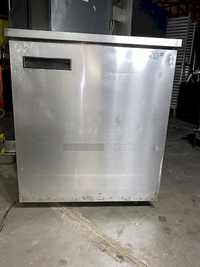 DON'T MISS OUT! Delfield Model No. 406 27" Undercounter Refrigerator, single-section on Commercial Casters.  Tested. Turns On. Quickly Gets Down To and Holds Temperature. 115v/60/1-ph, NEMA 5-15P std. 27"W, 5.7 cu. ft, (1) right han hinged door, stainless steel top, front & sides, ABS interior, 6" legs, rear-mounted refrigeration system, 1/5 hp, 2" NSF certified casters (set of four 2/locking) for undercounter applications