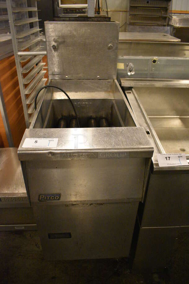 NICE! 2014 Pitco Frialator Model SG14 Stainless Steel Commercial Floor Style Natural Gas Powered Deep Fat Fryer on Commercial Casters. 122,000 BTU. 15.5x34x47 - Image 2 of 7