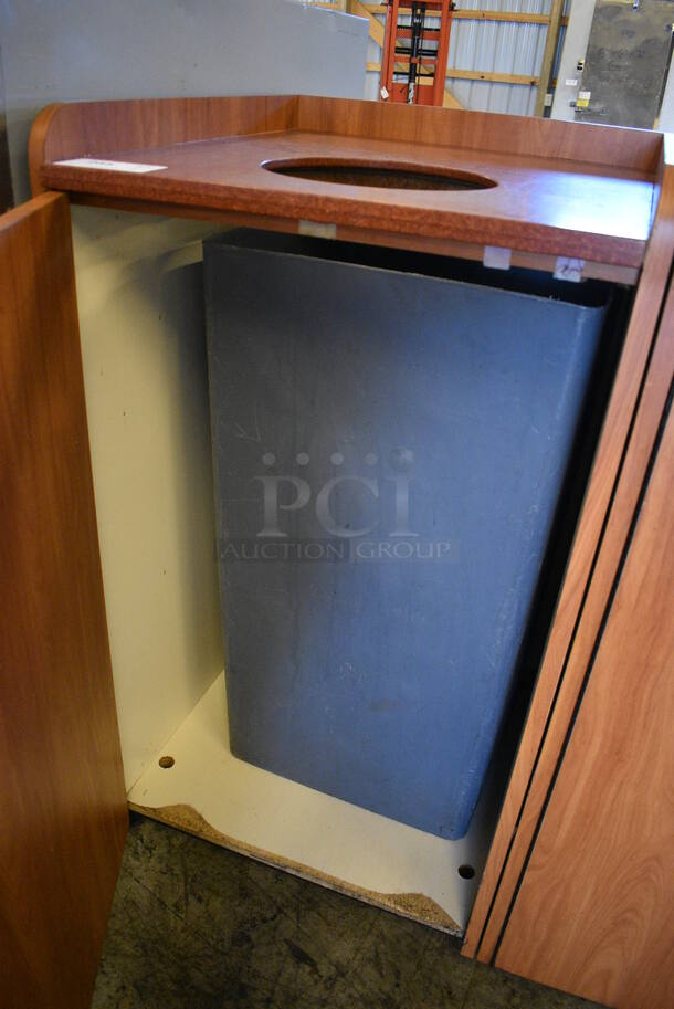 Wood Pattern Trash Can Shell w/ Trash Deposit Hole, Front Door and Trash Can. 24x26x44 - Image 5 of 5