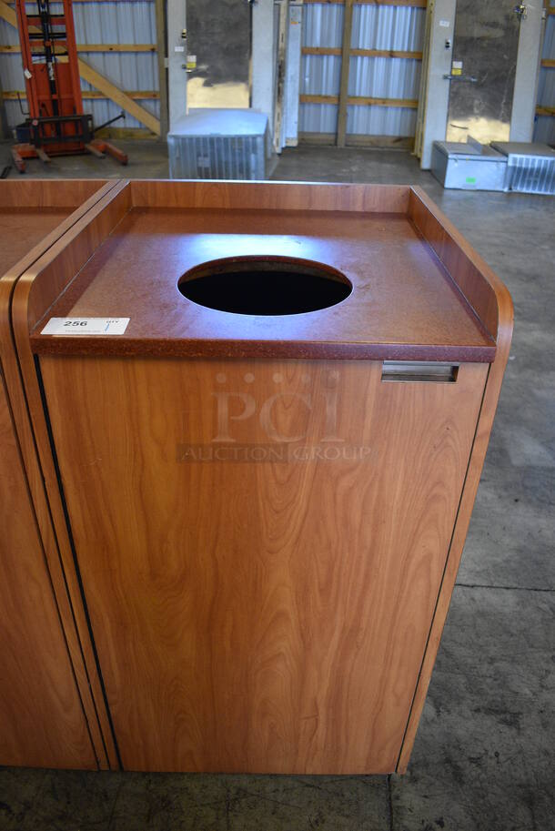 Wood Pattern Trash Can Shell w/ Trash Deposit Hole, Front Door and Trash Can. 24x26x44 - Image 1 of 3