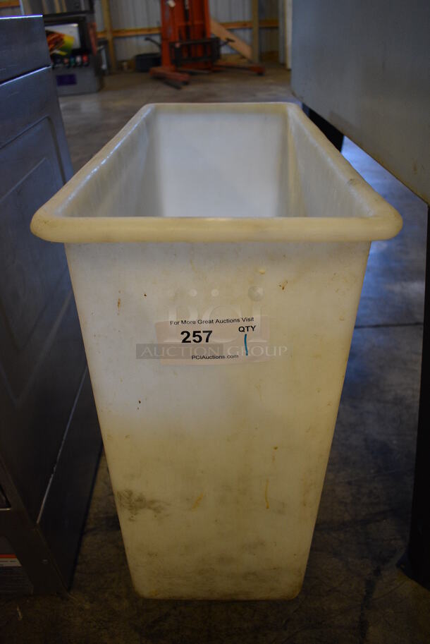White Poly Ingredient Bin on Commercial Casters. 12x28x29