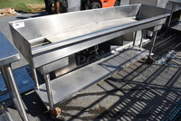 Stainless Steel Commercial Table w/ 2 Bays and Undershelf on Commercial Casters. 84x22x38