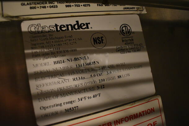 NICE! Glastender Model BB24-N1-BSN(L) Stainless Steel Commercial Single Door Undercounter Cooler on Commercial Casters. 115 Volts, 1 Phase. 24x25x38.5. Tested and Working! - Image 5 of 5