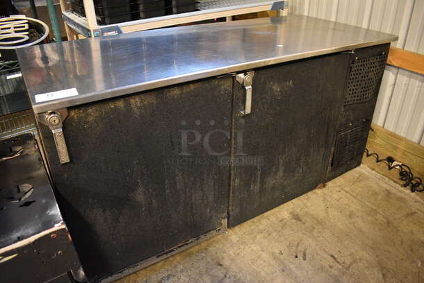 NICE! Glastender Model LP60-R1-BS(RR) Stainless Steel Commercial 2 Door Undercounter Cooler on Commercial Casters. 115 Volts, 1 Phase. 60x25x32. Tested and Powers On But Does Not Get Cold - Image 2 of 6
