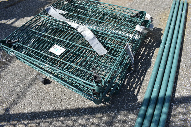 ALL ONE MONEY! Lot of 4 Green Finish Metro Style Shelves w/ 4 Green Finish Poles! 24x24x1.5, 75" - Image 2 of 3