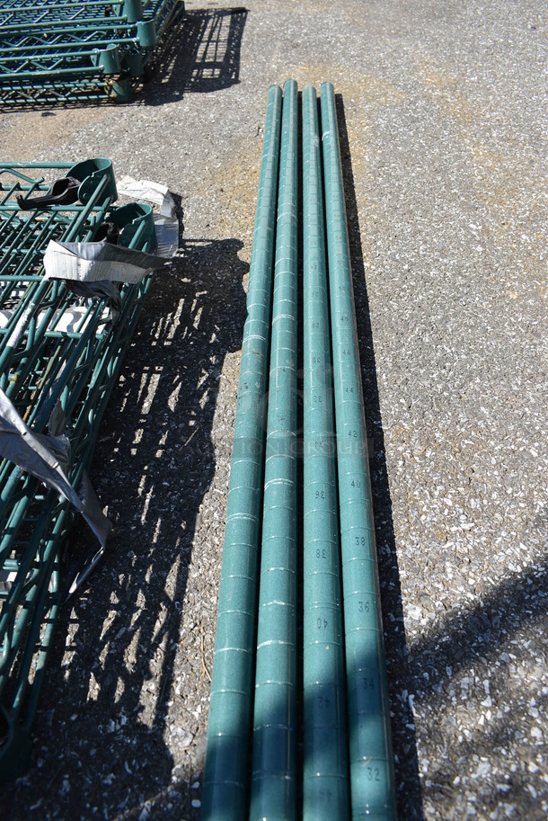 ALL ONE MONEY! Lot of 4 Green Finish Metro Style Shelves w/ 4 Green Finish Poles! 24x24x1.5, 75" - Image 3 of 3