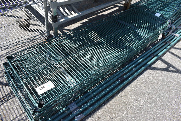 ALL ONE MONEY! Lot of 5 Green Finish Metro Style Shelves w/ 4 Green Finish Poles! 60x18x1.5, 75" - Image 2 of 2