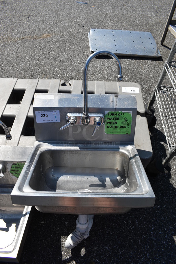 Stainless Steel Commercial Single Bay Wall Mount Sink w/ Faucet and Handles. 17x15x32 - Image 1 of 3