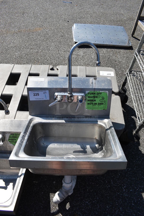 Stainless Steel Commercial Single Bay Wall Mount Sink w/ Faucet and Handles. 17x15x32