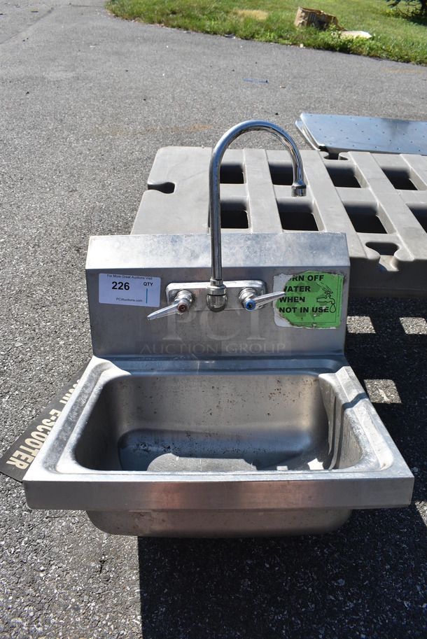Stainless Steel Commercial Single Bay Wall Mount Sink w/ Faucet and Handles. 17x15x22 - Image 1 of 3