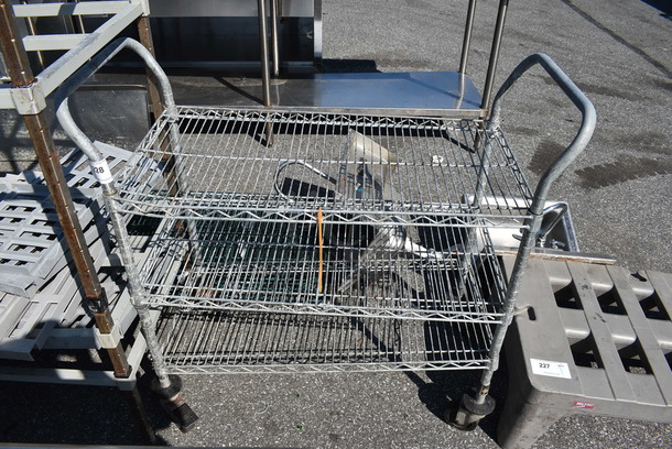 Gray 3 Tier Cart w/ 2 Push Handles on Commercial Casters. 41x18x39