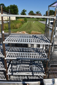 Metal 5 Tier Shelving Unit w/ Poly Shelf Covers. 42x24x84. BUYER MUST DISMANTLE. PCI CANNOT  DISMANTLE FOR SHIPPING. PLEASE CONSIDER FREIGHT CHARGES.