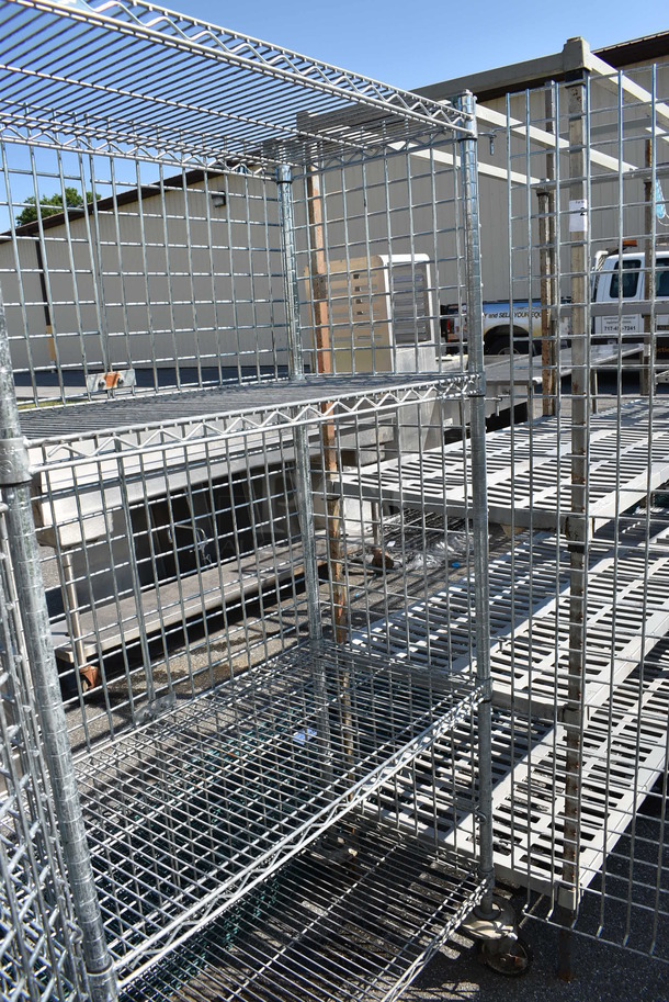 Chrome Finish 4 Tier Shelving Unit w/ Liquor Cage on Commercial Casters. 38x19x69. BUYER MUST DISMANTLE. PCI CANNOT  DISMANTLE FOR SHIPPING. PLEASE CONSIDER FREIGHT CHARGES. - Image 4 of 5