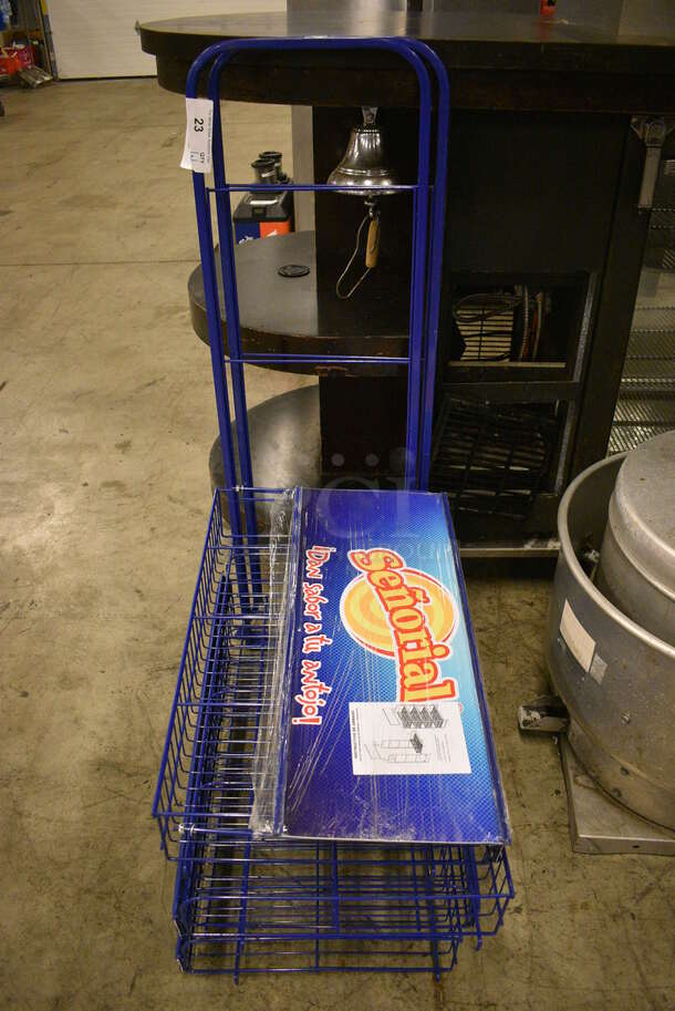 ALL ONE MONEY! Lot of Blue Metal Pieces to Dry Display Shelving Unit! 25x16x4, 14x1x45 - Image 1 of 4