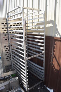 Metal Commercial Pan Transport Rack on Commercial Casters. 20.5x26x70