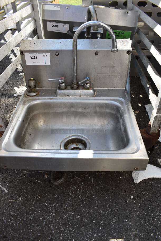 Stainless Steel Commercial Single Bay Wall Mount Sink w/ Faucet and Handles. 17x15x19 - Image 1 of 3
