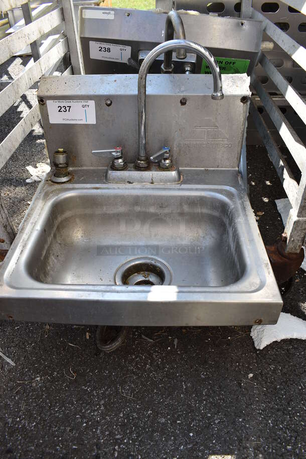 Stainless Steel Commercial Single Bay Wall Mount Sink w/ Faucet and Handles. 17x15x19