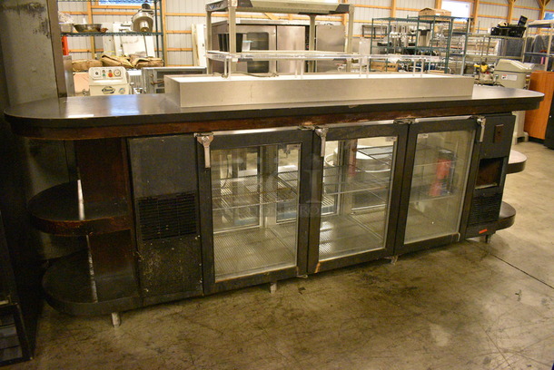 BEAUTIFUL! Glastender Model PT84-L1-GNH (RRL-RLL) Metal Commercial 3 Door Pass Through Cooler Merchandiser w/ Side Shelves. 115 Volts, 1 Phase. 140x30x56. Tested and Working!