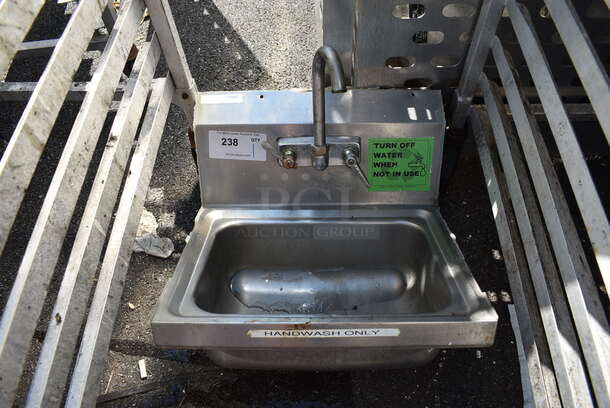 Stainless Steel Commercial Single Bay Wall Mount Sink w/ Faucet and Handles. 17x15x19 - Image 1 of 3