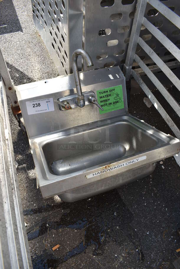 Stainless Steel Commercial Single Bay Wall Mount Sink w/ Faucet and Handles. 17x15x19 - Image 2 of 3