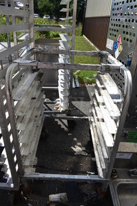 Metal Commercial Pan Transport Rack on Commercial Casters. 20.5x26x34