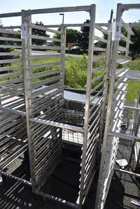 Metal Commercial Pan Transport Rack on Commercial Casters. 20.5x26x70