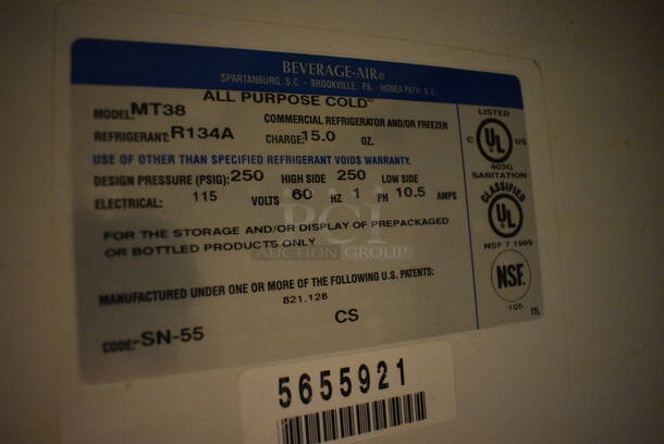 NICE! Beverage Air Model MT38 Metal Commercial 2 Door Reach In Cooler Merchandiser w/ Poly Coated Racks. 115 Volts, 1 Phase. 43x30x78. Cannot Test Due To Cut Power Cord - Image 4 of 6