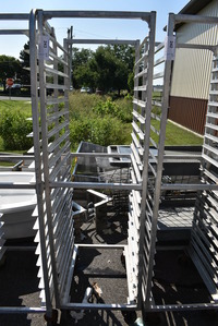 Metal Commercial Pan Transport Rack on Commercial Casters. 20.5x26x70
