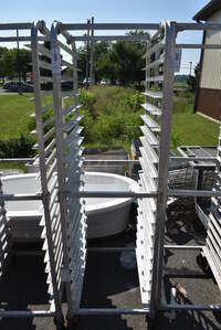 Metal Commercial Pan Transport Rack on Commercial Casters. 20.5x26x70