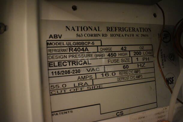 FAB! National Refrigeration Model ULG80BCP-5 Metal Commercial 3 Door Reach In Freezer Merchandiser w/ Poly Racks. 115/208-230 Volts, 1 Phase. 77x34x80 - Image 7 of 7