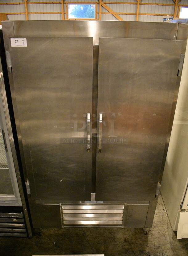 NICE! 2011 Leader Model LR48 SC Stainless Steel Commercial 2 Door Reach In Cooler on Commercial Casters. 115 Volts, 1 Phase. 48x32x79.5. Tested and Powers On But Does Not Get Cold - Image 1 of 6