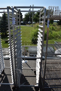 Metal Commercial Pan Transport Rack on Commercial Casters. 20.5x26x70