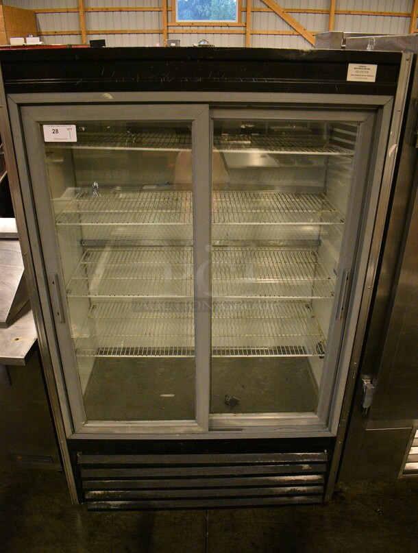 NICE! Evans Model LDW-49 Metal Commercial 2 Door Reach In Cooler Merchandiser w/ Poly Coated Racks. 115 Volts, 1 Phase. 48x30x78. Tested and Powers On But Does Not Get Cold