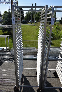 Metal Commercial Pan Transport Rack on Commercial Casters. 20.5x26x70