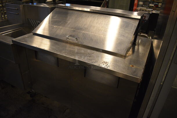 NICE! 2004 True Model TSSU-48-18M-B Stainless Steel Commercial Sandwich Salad Prep Table Bain Marie Mega Top on Commercial Casters. 115 Volts, 1 Phase. 48x34x46. Tested and Powers On But Does Not Get Cold - Image 2 of 8