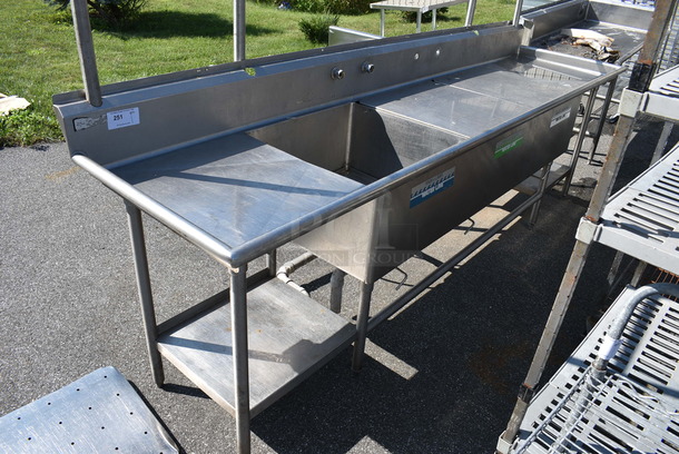 Stainless Steel Commercial 3 Bay Sink w/ Dual Drainboards, 3 Sink Bay Covers and Overhead Pot Rack. 120x30x84. Bays 24x24x13. Drainboards 22x26x1 - Image 2 of 5